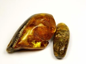 Lot of 2 Baltic Amber Stones 41gr. Brown Green Multicolor Natural Polished 6720 - Picture 1 of 6