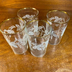 Bartlett Collins Saftglas Vintage Goldrand geätzt Weinrebe Gläser Set O - Bild 1 von 6