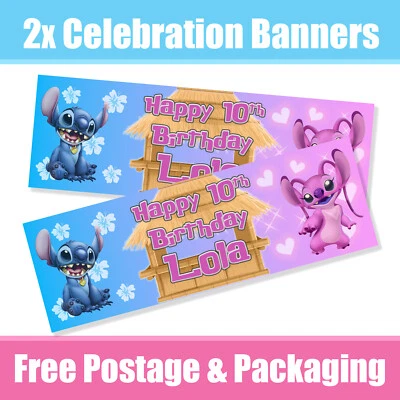 Personalised Angel Stitch Banners Birthday / Celebration - Any Name & Age x 2  - Image 1 of 3