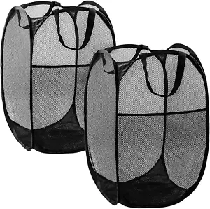 2 PCS Pop up Mesh Laundry Hamper - Foldable Black Laundry Basket - Picture 1 of 12
