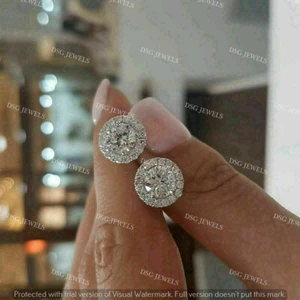 3 CT Round Cut Moissanite Screw Back Halo Stud Earrings Real 925 Sterling Silver - Picture 1 of 3