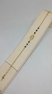 Femme Bracelet Argent Chapelet Madone Gravé Croix Grains Onyx à Facettes Dor - Imagen 1 de 5