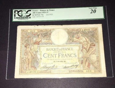  PCGS Currency Graded France 100 Francs Banque De France 1935 P78c - Image 1 of 4