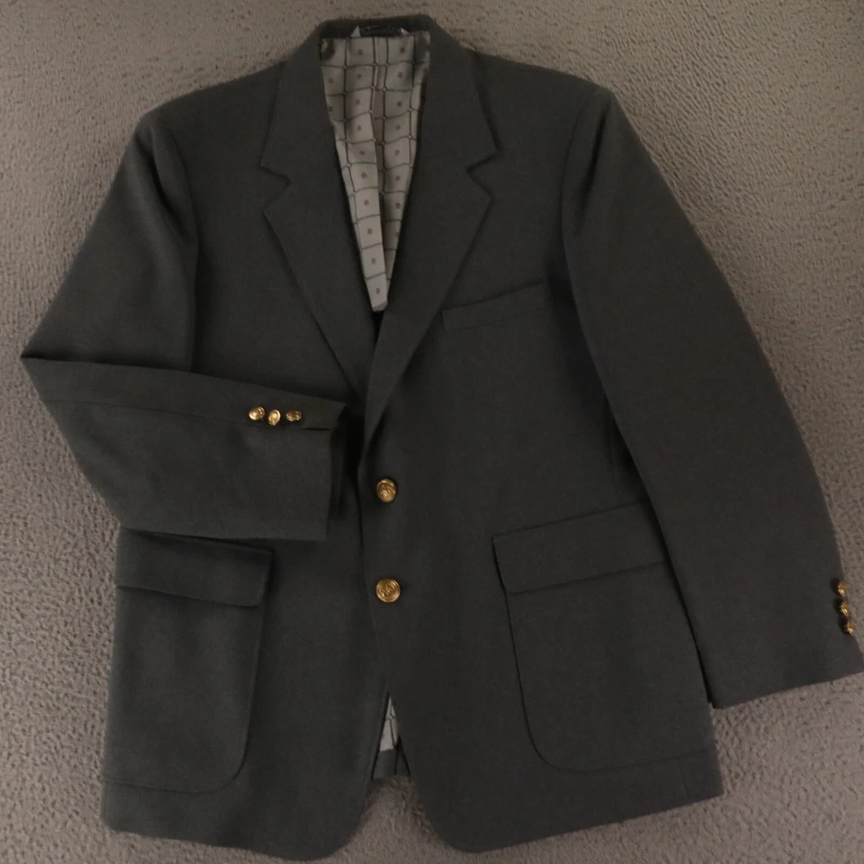 Chaqueta de Colección L Gris Poliéster Blazer Parche Bolsillos Cresta Botones 44S Foto 1 de 4
