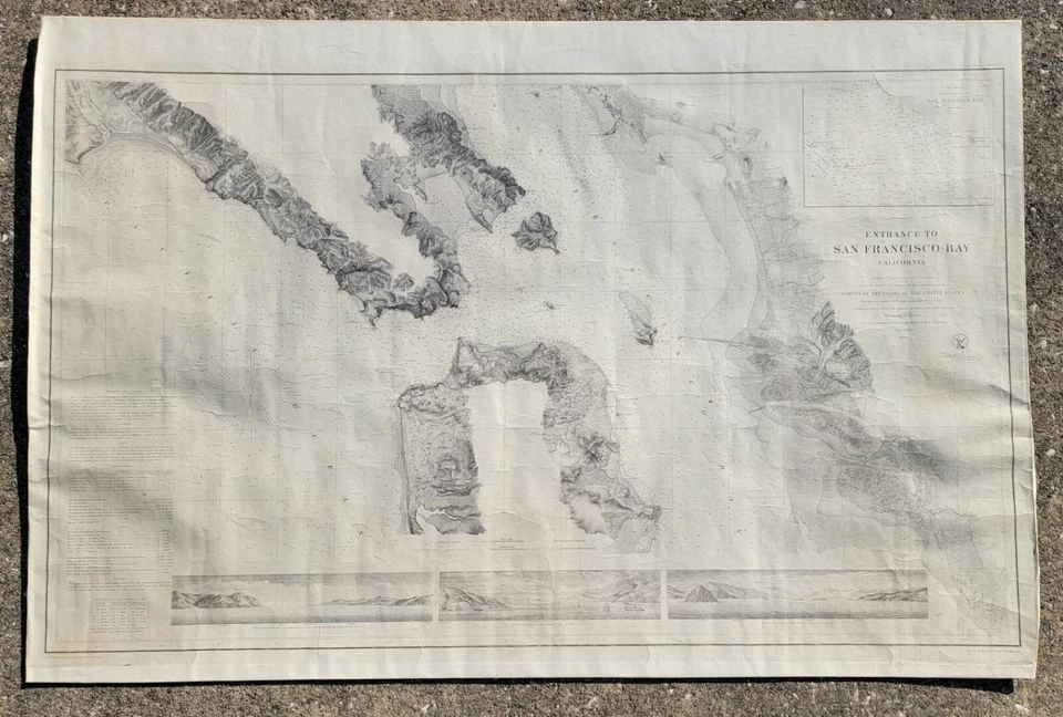 RARE Antique Chart/Map Entrance To SAN FRANCISCO BAY California 1859 A.D. BACHE - Image 1 of 4