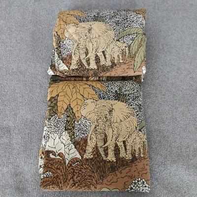 VINTAGE 70s BURLINGTON SAFARI JUNGLE ELEPHANTS TREES KING FITTED SHEET  Set of 2 - Image 1 of 4