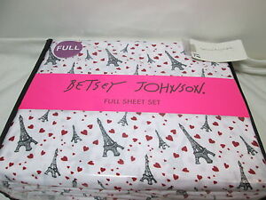  NEW Betsey Johnson PARIS LOVE Full Sheet Set ~ Red Heart, Black Eiffel Tower