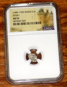 PETER THE GREAT Peter I RUSSIA 1682-1725 SILVER KOPEK NGC AU 55 Russian Coin - Picture 1 of 4