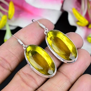 Gif For Her - Citrine Gemstone Handmade925 Sterling Silver Women Earring - 1.5" - Picture 1 of 5