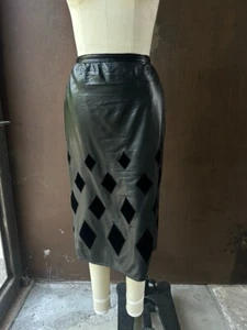 Vintage 90's Valentino Pelle Leather Pencil Skirt with velvet diamonds. Size 46 - Picture 1 of 8