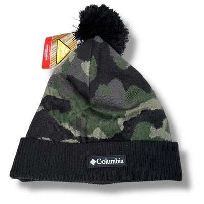 Columbia Polar Powder II Gorro Unisex OS Verde Negro Camuflaje Pom-Pom Nuevo Foto 1 de 4