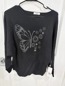 Neu mit Etikett Victoria LS Top schwarz mit Schmetterling L/XL - Bild 1 von 4