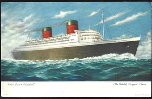 RMS Queen Elizabeth 1951 Abstract Cunard Steamship Line Luxury Ocean Liner - Picture 1 of 2