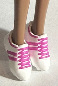 Fits Barbie Doll- 1 Pair of White and Pink Tennis Shoes - Picture 1 of 3