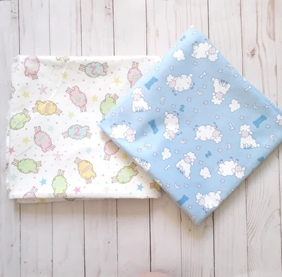 Set of 2 Counting Sheep Cotton Flannel Fabrics White Blue 2 1/4 yards total - Image 1 of 4