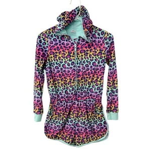 Cat & Jack Girs Large 10/12 Sleepwear Shorts Romper Hooded Rainbow Cheetah Print - Picture 1 of 13