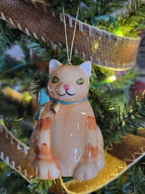 Винтажное украшение Silvestri оранжевый полосатый кот рождественский колокол - Изображение 1 из 4