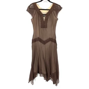 VTG Y2K BCBG Cap Sleeve Midi Dress Womens Size 6 Brown Silk Asymmetrical Hem - Picture 1 of 6