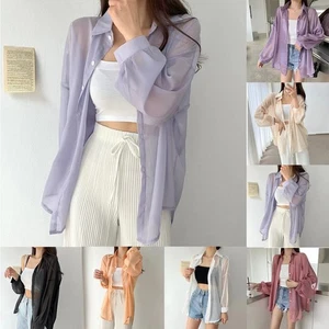 Loose Long Sleeve Chiffon Blouse For Women's Casual Summer Solid Color - Picture 1 of 10