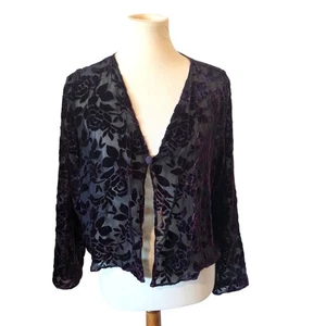 Vintage Samt Burnout dunkel Blumen halb transparent Top Größe Large lila Whimsigoth  - Bild 1 von 4