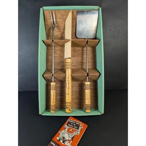 Mid Century Grillset - in Box - Holzgriff Edelstahl BBQ Kochutensilien - Bild 1 von 8