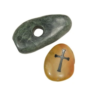 Christian Soothing Worry Pocket Stone Polished Faith River Rocks Engraved Cross - Picture 1 of 3