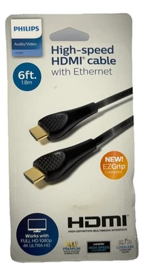 Philips 6Ft/1.8m High-Speed HDMI Cable w/Ethernet HD 1080P & 4K Ultra HD EZGrips - Image 1 of 2