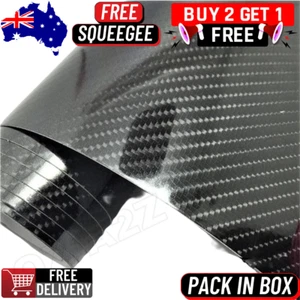6D Black Carbon Fibre Fiber Car Vinyl Wrap Film Roll Sticker Decals Air Release - Picture 1 of 8