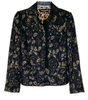 Chaqueta Blazer Dolce & Gabbana Negra Dorada Metálica Floral Jacquard XS S 36 38 40 Foto 1 de 4