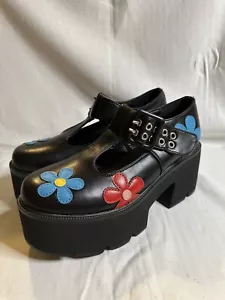 Lamoda Plateau Mary Jane Schnalle schwarz mit Blumen Damenschuhe Gr. 7 EINMAL GETRAGEN - Bild 1 von 8