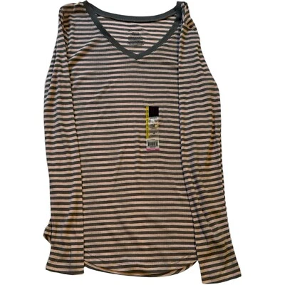 Camisa tejida gofre cuello en V Faded Glory para mujer a rayas rosa junior talla grande  Foto 1 de 4