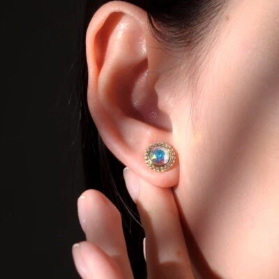 18k gold round mysterious crystal stud earrings 2 ways to wear 10 mm - Image 1 of 4