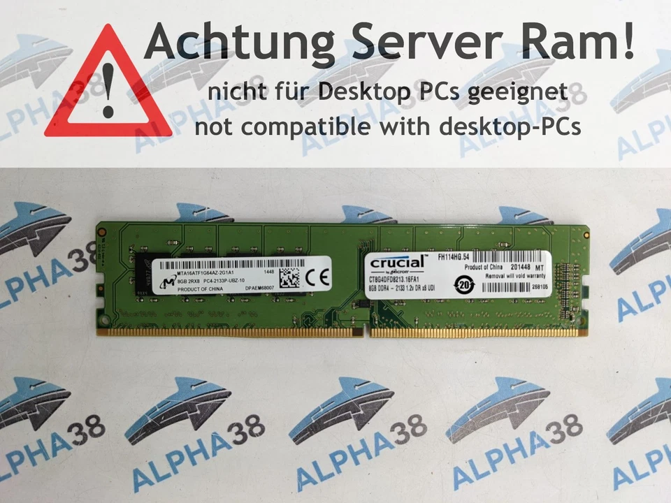 Micron 8 Go DDR4-2133 PC4-17000P-U (DDR4-2133) MTA16ATF1G64AZ-2G1 CL15 12 V - Photo 1/1