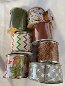 8 Rolls! Crafters Square Fall Autumn Inspired Wire Edged Ribbon 6,9,12 ft - Picture 1 of 2