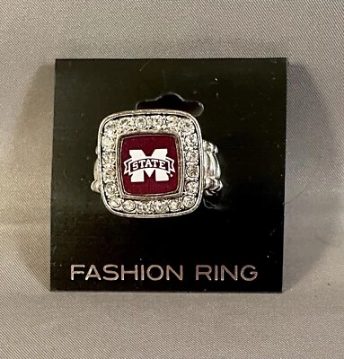 Anillo elástico de moda cuadrado tono plata de Mississippi State Bulldogs nuevo NCAA Foto 1 de 3