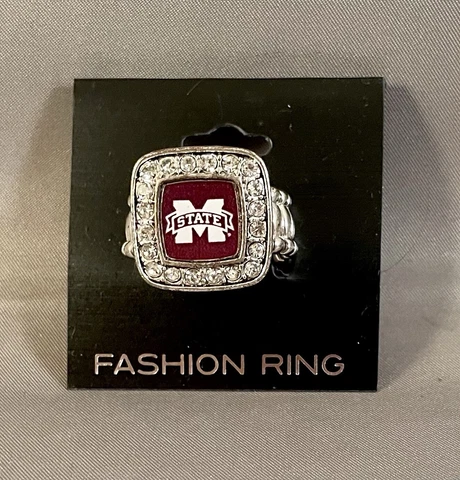 Mississippi State Bulldogs Square Silver Tone Fashion Stretch Ring New NCAA Cover