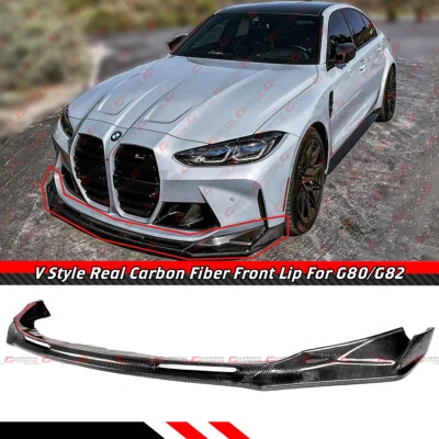 For 2021-25 BMW G80 M3 G82 G83 M4 Carbon Fiber V Style Front Bumper Lip Splitter - Image 1 of 4