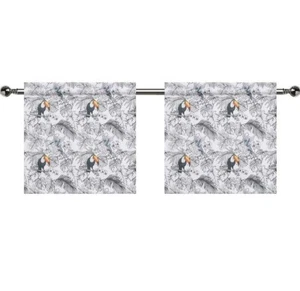 Bird print Tier Curtains 28x24in Long half window curtains 2 pack - Picture 1 of 5