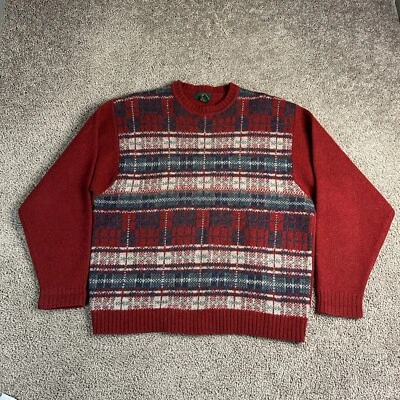 VINTAGE 90s Club Room Sweater Mens Large Red 100% Wool Plaid Crewneck Pullover - Image 1 of 4