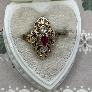 Antique 10K Victorian Genuine Ruby & Diamond Ring - Picture 1 of 6
