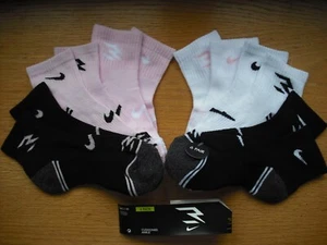 Womens NWT NIKE 3-Brand Ankle Socks 6prs B-W Pink Cushioned Arch Support Sz:M - Picture 1 of 1