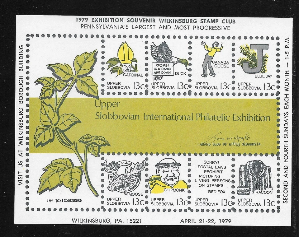 1979 Wilkinsburg Satirical Souvenir Sheet, Gummed, MNH--FUNNY!! - Image 1 of 1