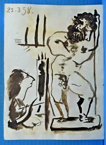PABLO PICASSO - DRAWING, INKS ON OLD PAPER, SIGNED, ARTWORK, VTG, VAN GOGH ERA - Picture 1 of 8