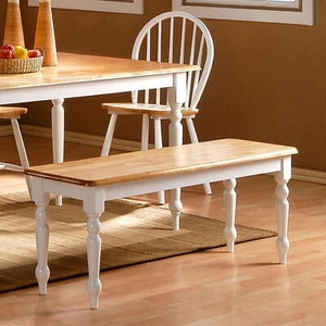 Farmhouse Backless Wood Bench 2 Person Seat Kitchen Dining Bench White/Natural - Picture 1 of 5