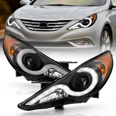For 2011-2014 Hyundai Sonata LED DRL Projector Headlights Black Left & Right - Image 1 of 4