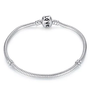 VOROCO European Silver Love Buckle Snake Chain Charm Bead Fit Bracelet Jewellry - Picture 1 of 4