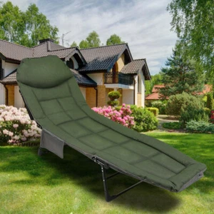 Chaise longue carpe jusqu'à 150 kg verte transat avec oreiller pliable chaises longues cassées - Photo 1/9