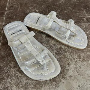 Free People Sandalen Damen 6 silber metallic champagner Hadden flacher Riemen Hippie - Bild 1 von 7