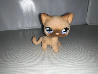 Littlest Pet Shop Authentic Vintage Rare Flocked Fuzzy Brown And Beige Cat #318 - Image 1 of 3