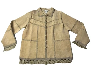Abrigo de Colección Dressbarn Flecos Gamuza Cuero Retazos Detalle Crochet XL ÚNICO - Imagen 1 de 9